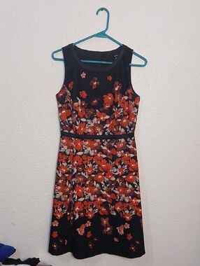 Jacob Black Midi Dress with Red Floral Print